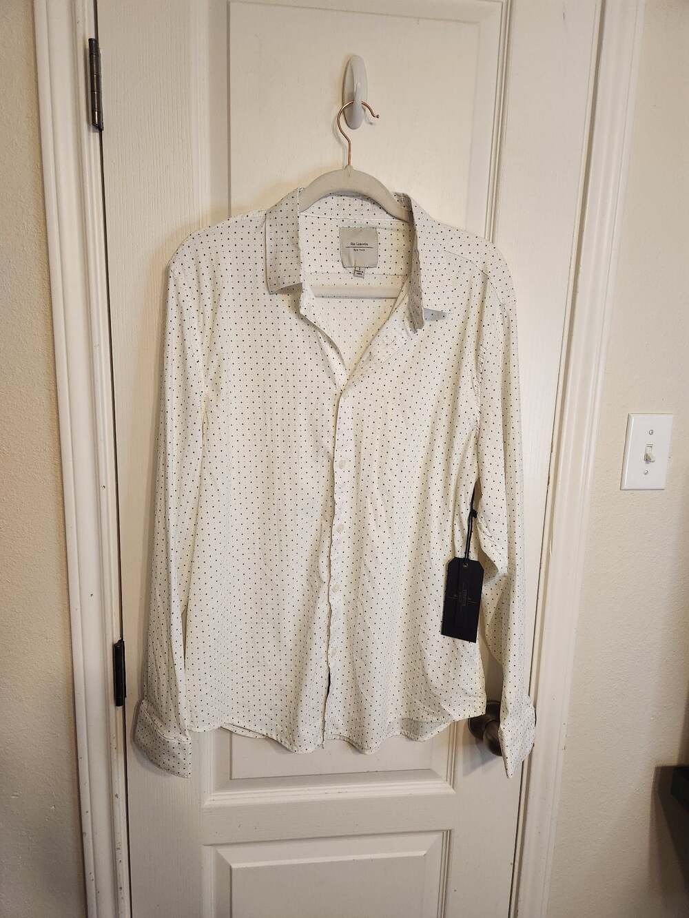 Six Lincoln New York Men's Slim Fit Stretch Geometric Dot Print Dress Shirt